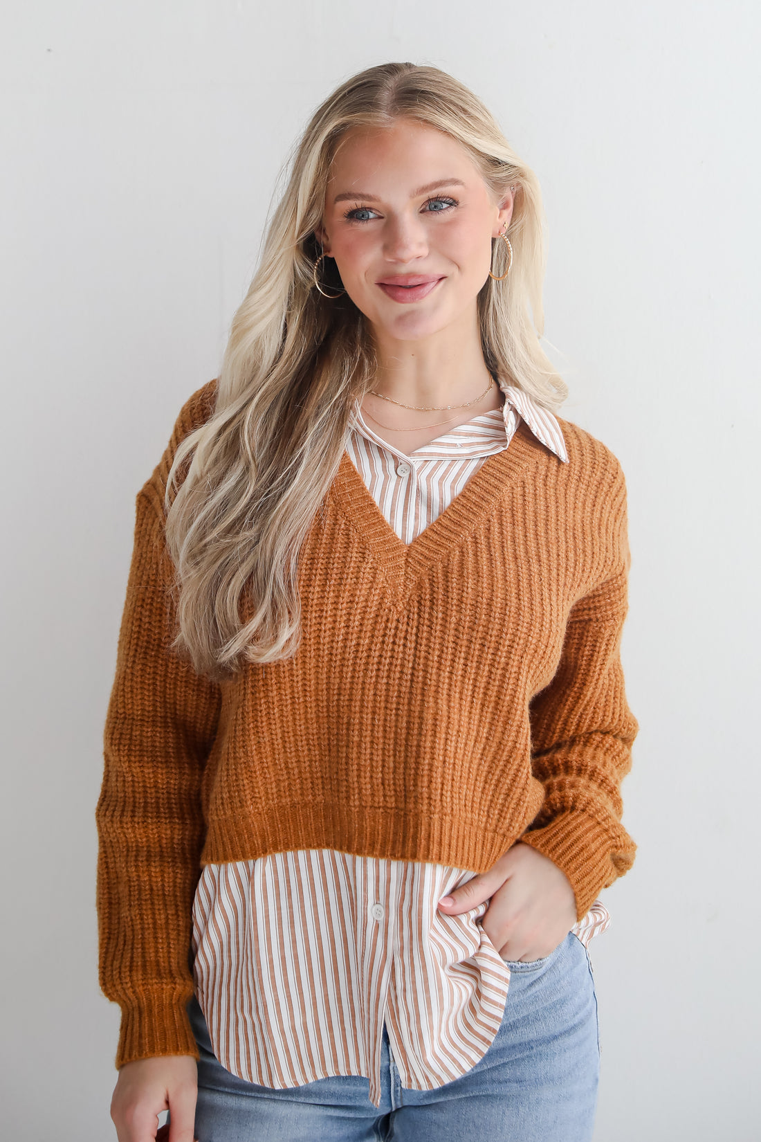 Seasonally Posh Brown Sweater Vest Blouse