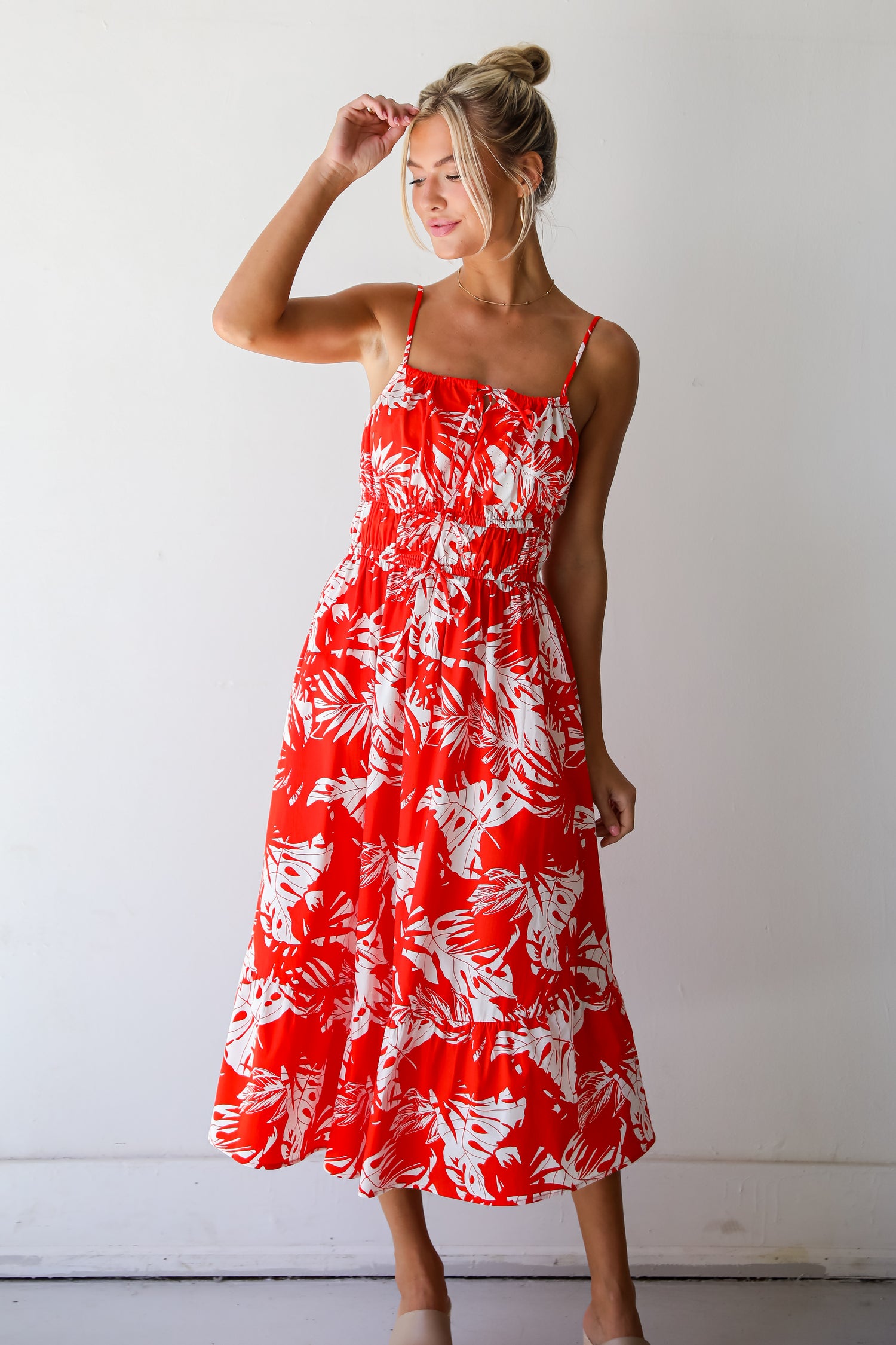 Perfect Paradise Orange Tropical Print Midi Dress