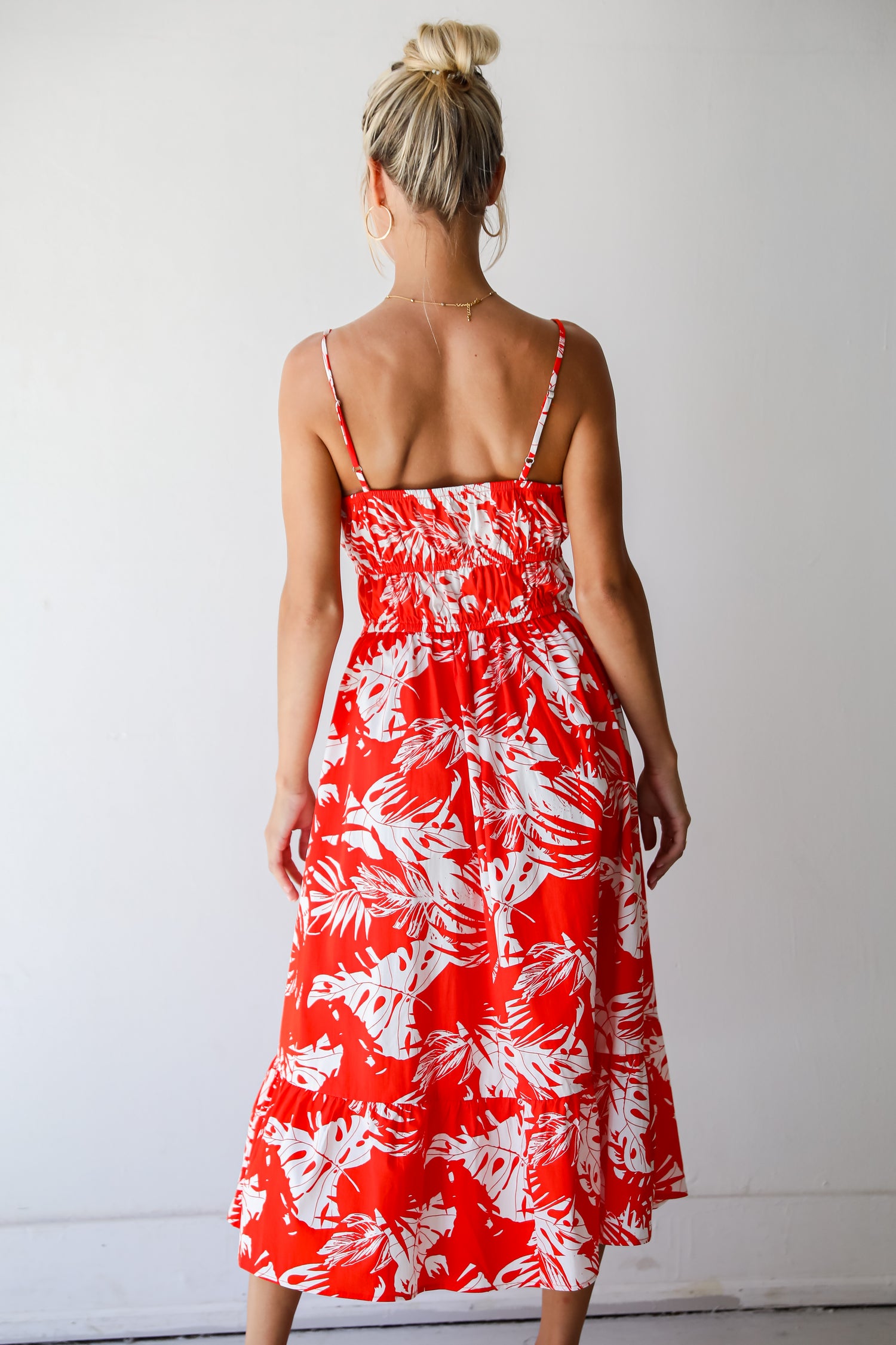 Perfect Paradise Orange Tropical Print Midi Dress