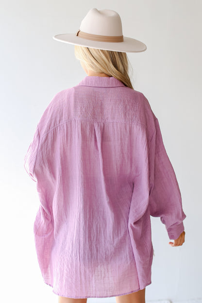 cute purple Oversized Button-Up Blouse