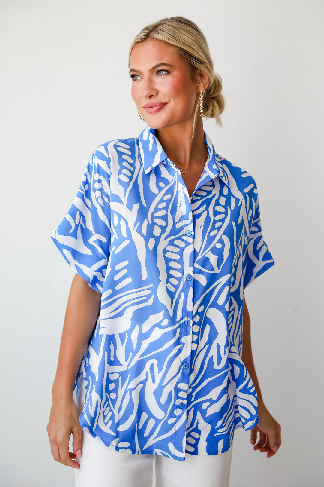 trendy blue Oversized Blouse. Farm Rio Dupes