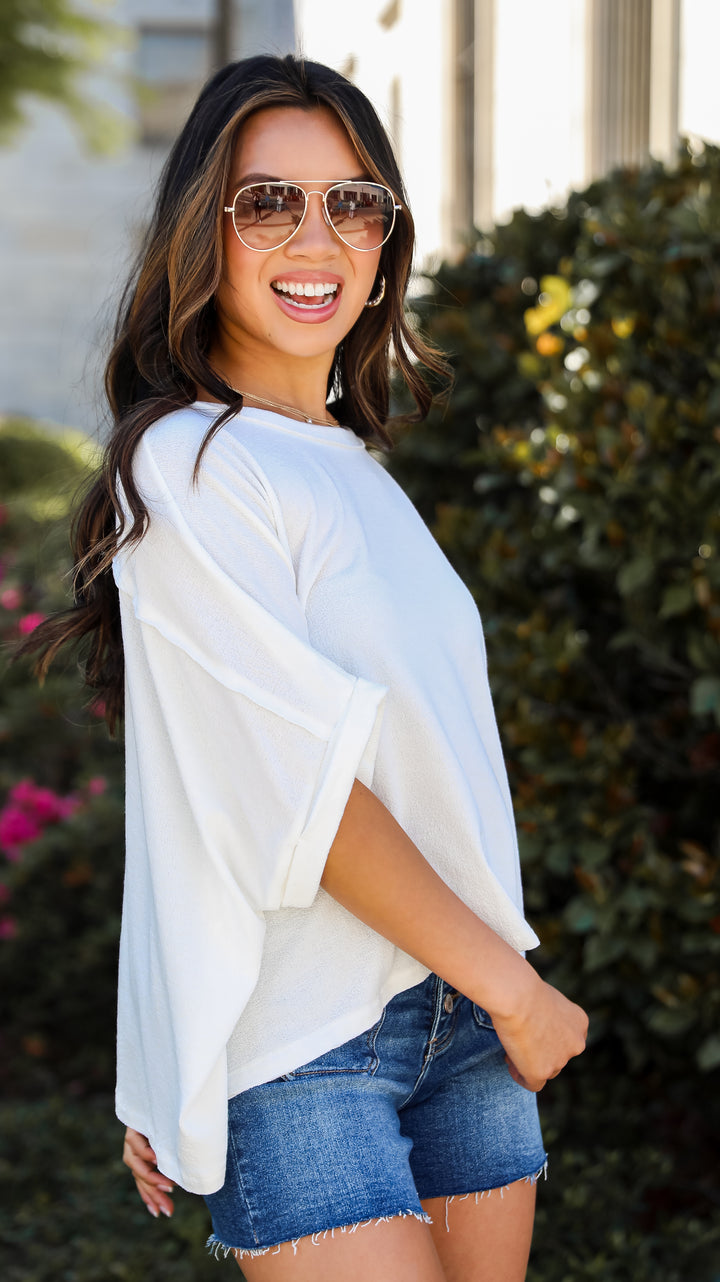 casual white Short Sleeve Knit Top