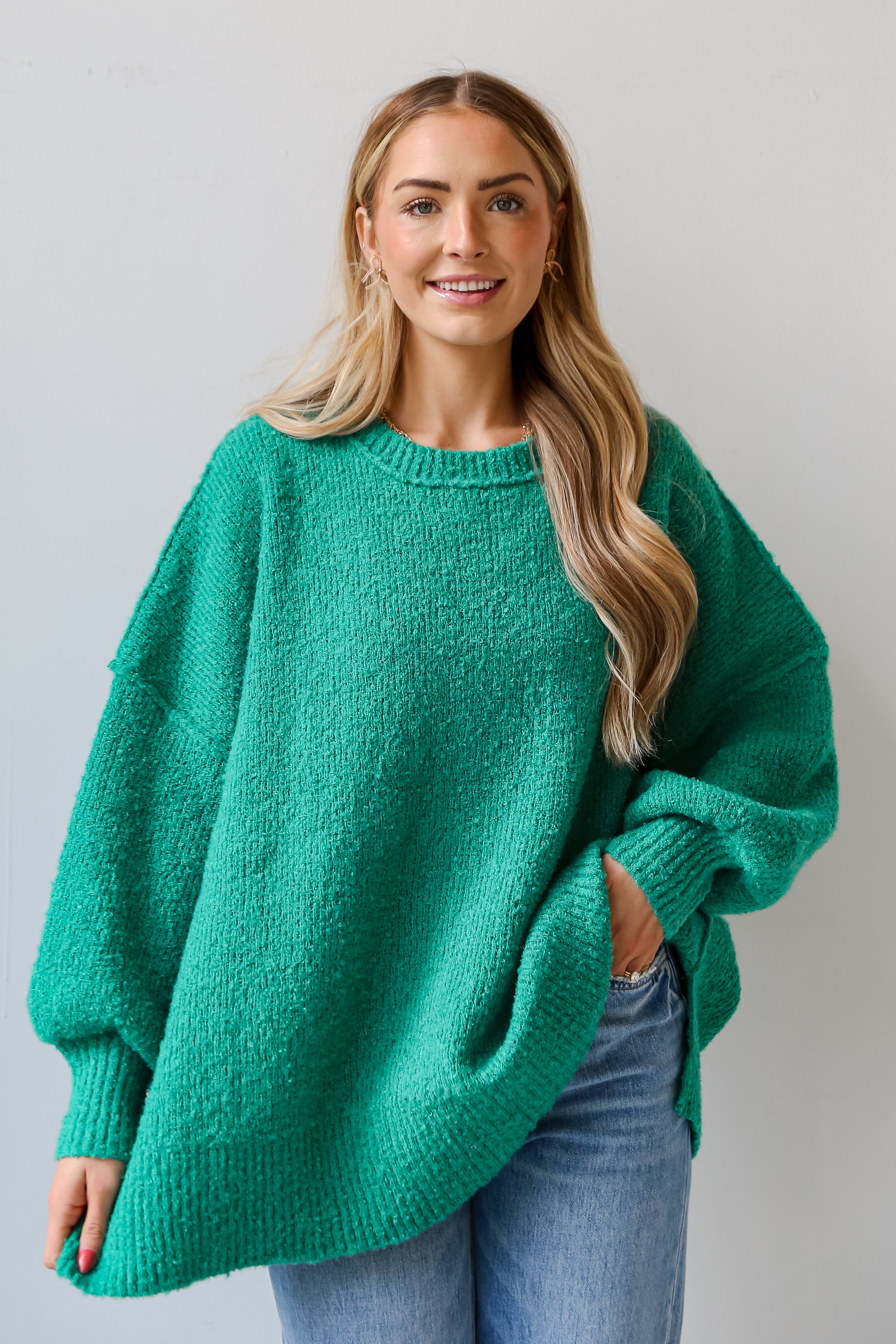 green Oversized Sweater front view