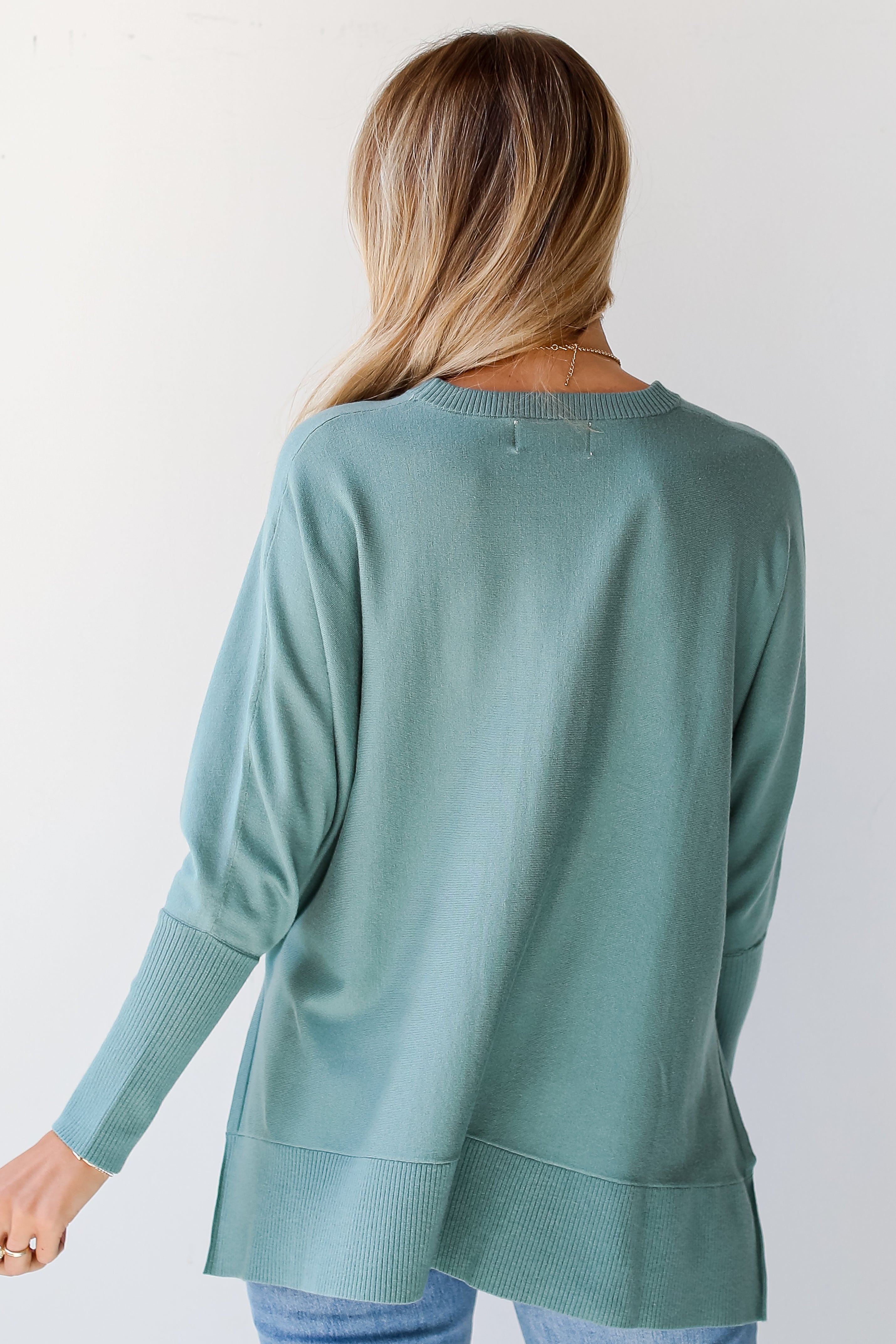 sage Lightweight Knit Sweater back view