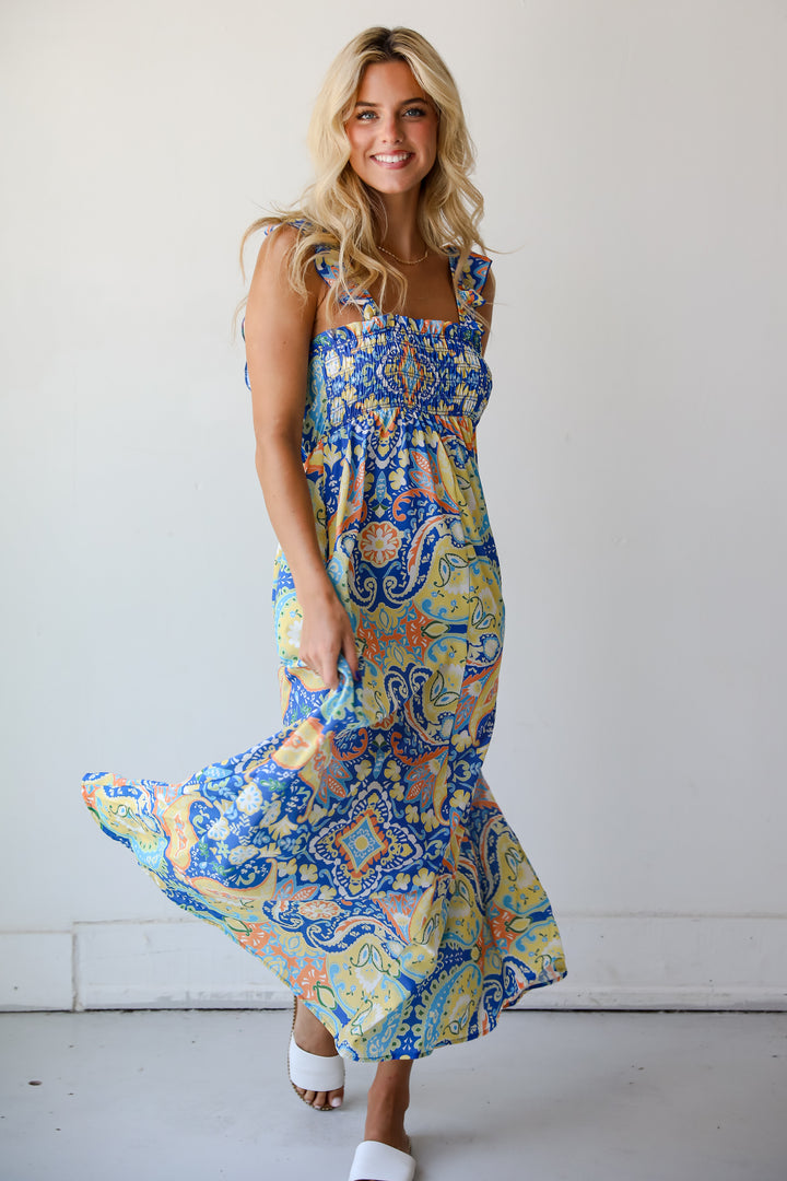 Utterly Eye-Catching Blue Paisley Maxi Dress