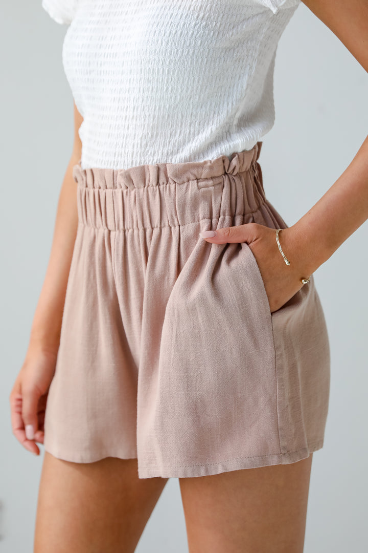 tan paperbag shorts