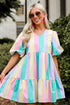 Vivid Moment Multi Striped Tiered Mini Dress