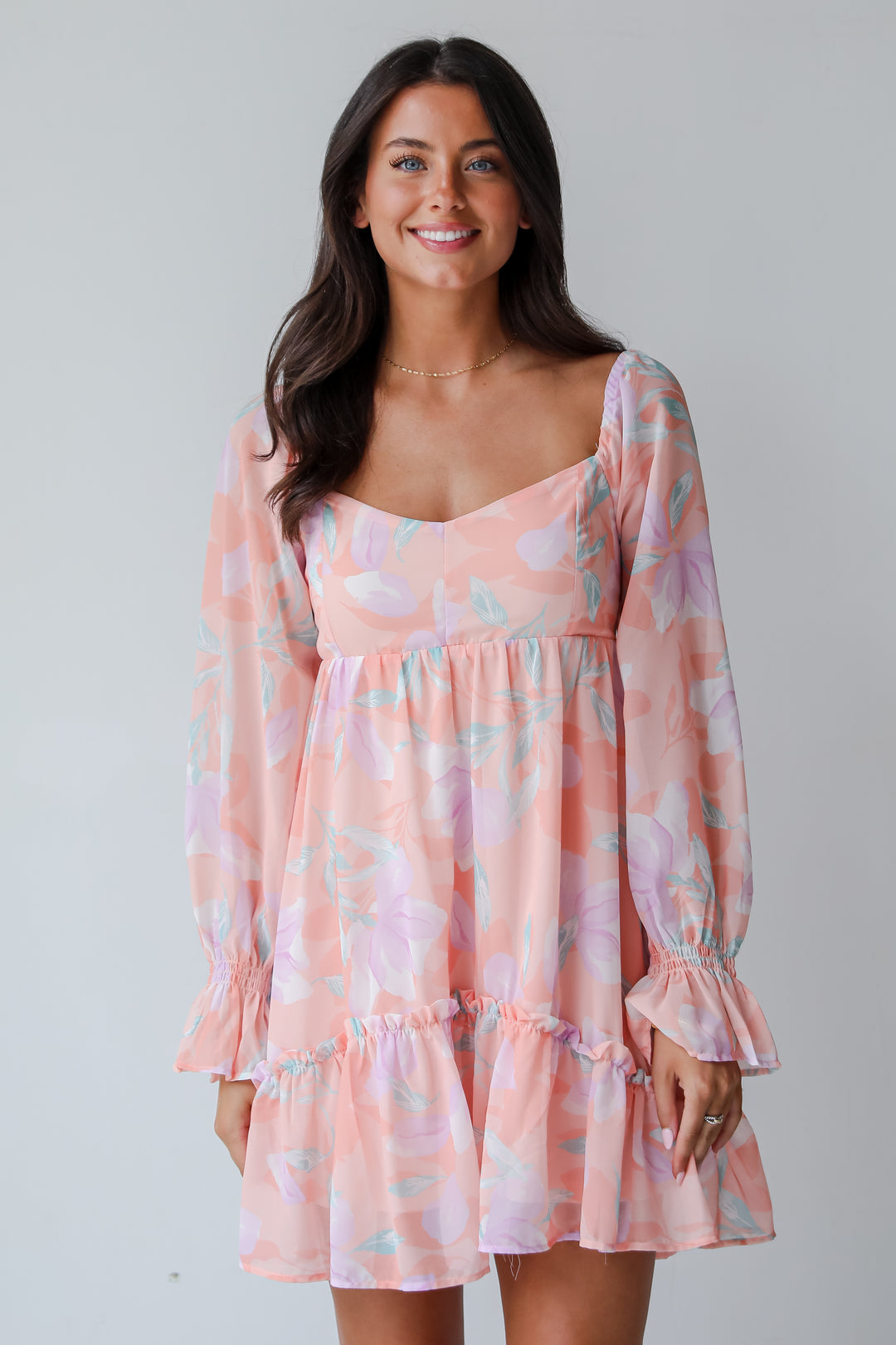 Bold Tendencies Peach Floral Mini Dress