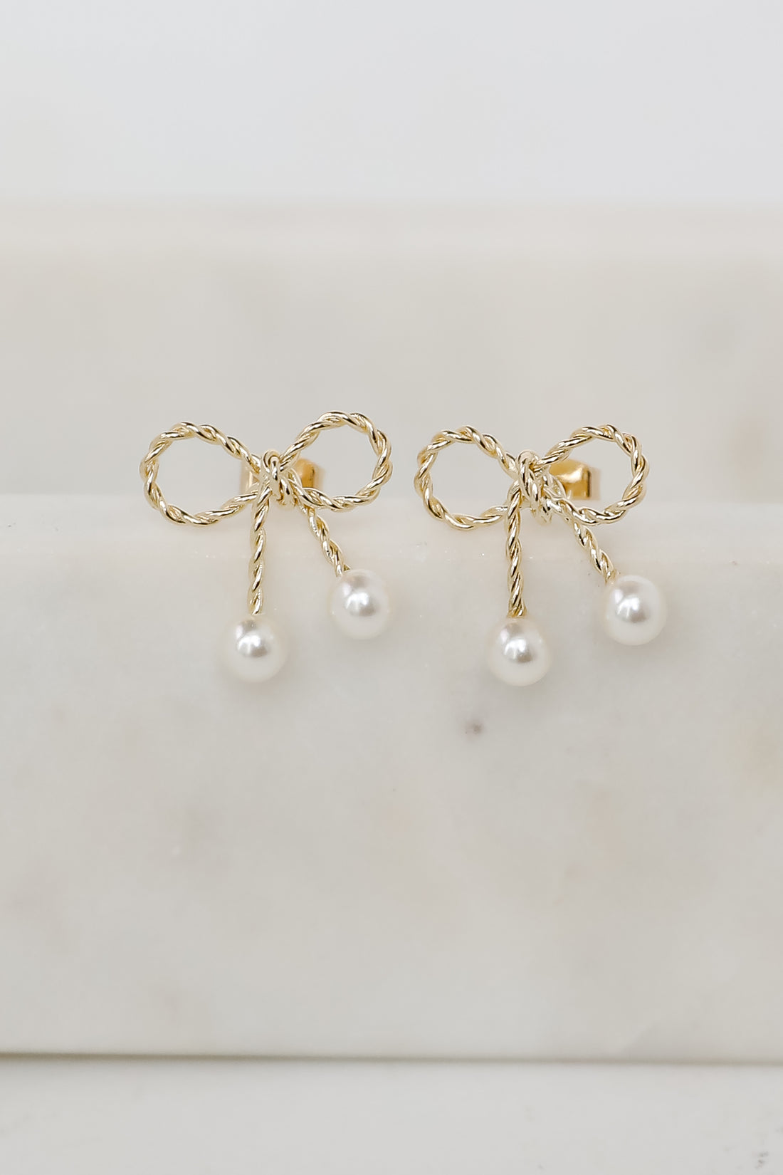 Wren Gold Pearl Bow Stud Earrings