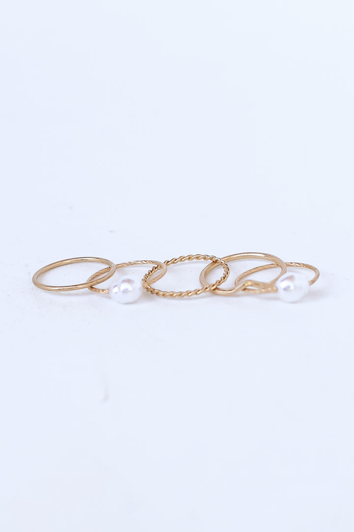 Gold Pearl Ring Set