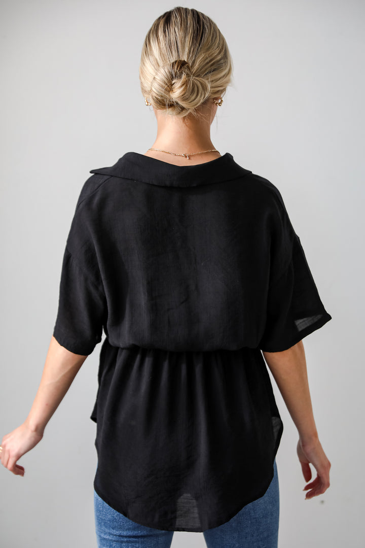 short sleeve black Peplum Blouse