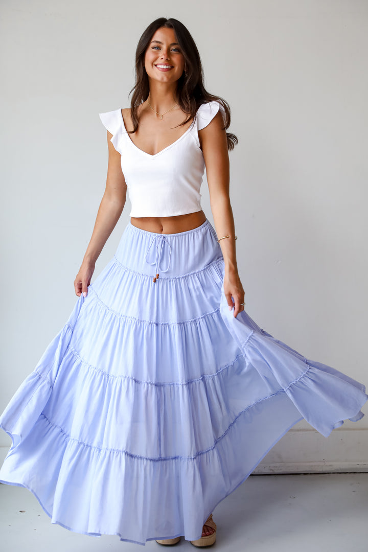 Adorable Lifestyle Periwinkle Tiered Maxi Skirt