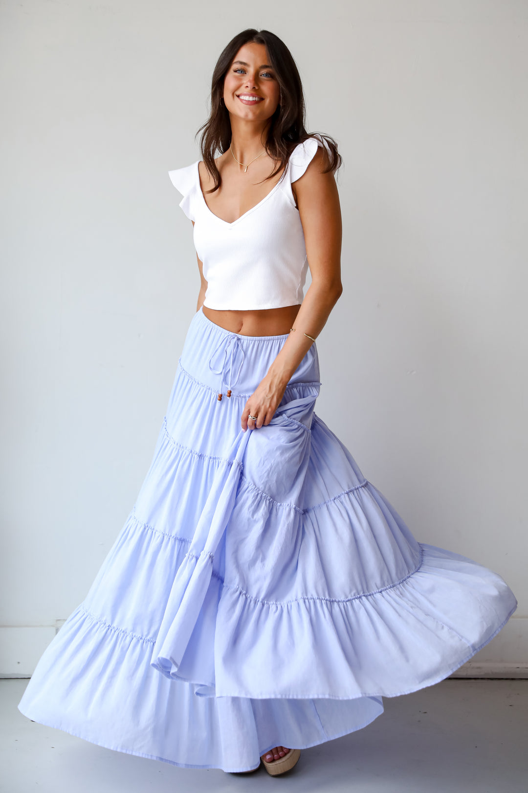 Adorable Lifestyle Periwinkle Tiered Maxi Skirt