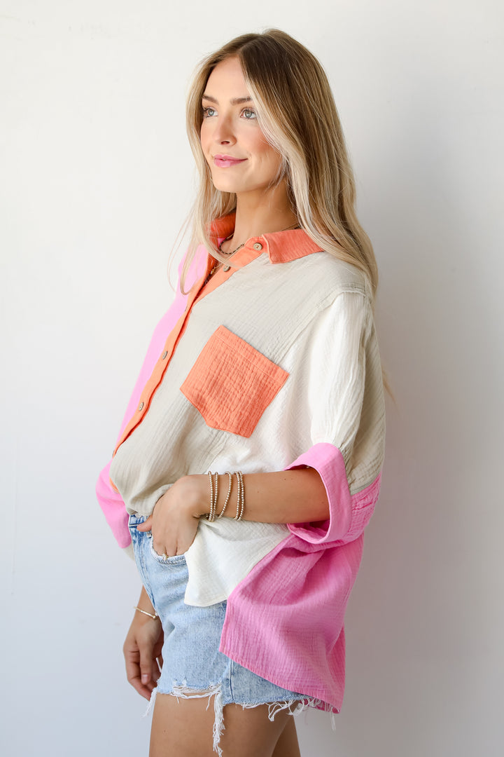 Daily Cuteness Color Block Linen Blouse