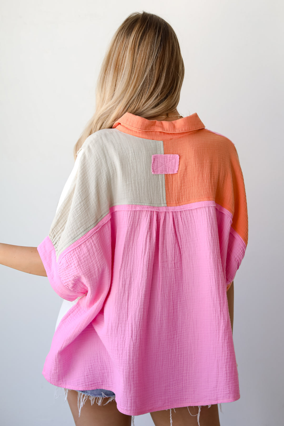 Daily Cuteness Color Block Linen Blouse