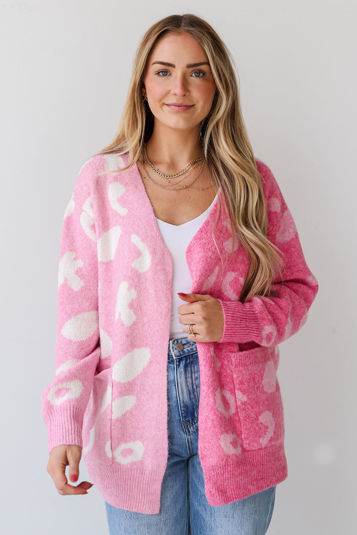 Pink Color Block Cardigan for women