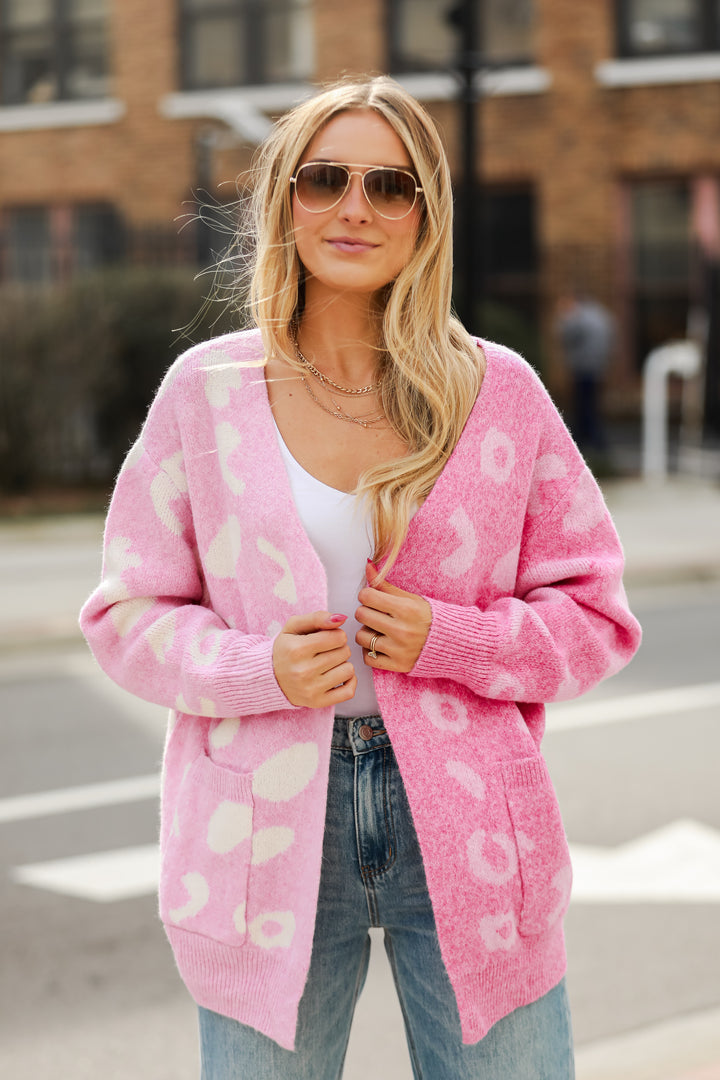 Pink Color Block Cardigan