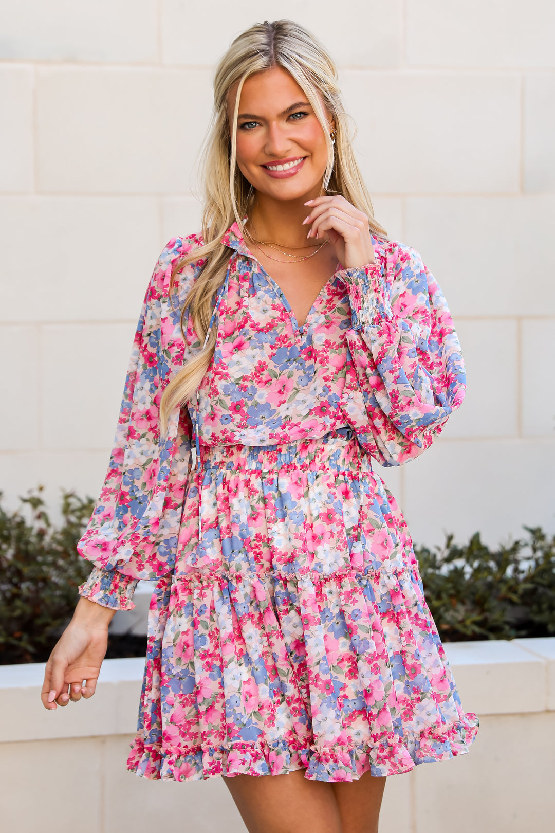 Pink Floral Mini Dress