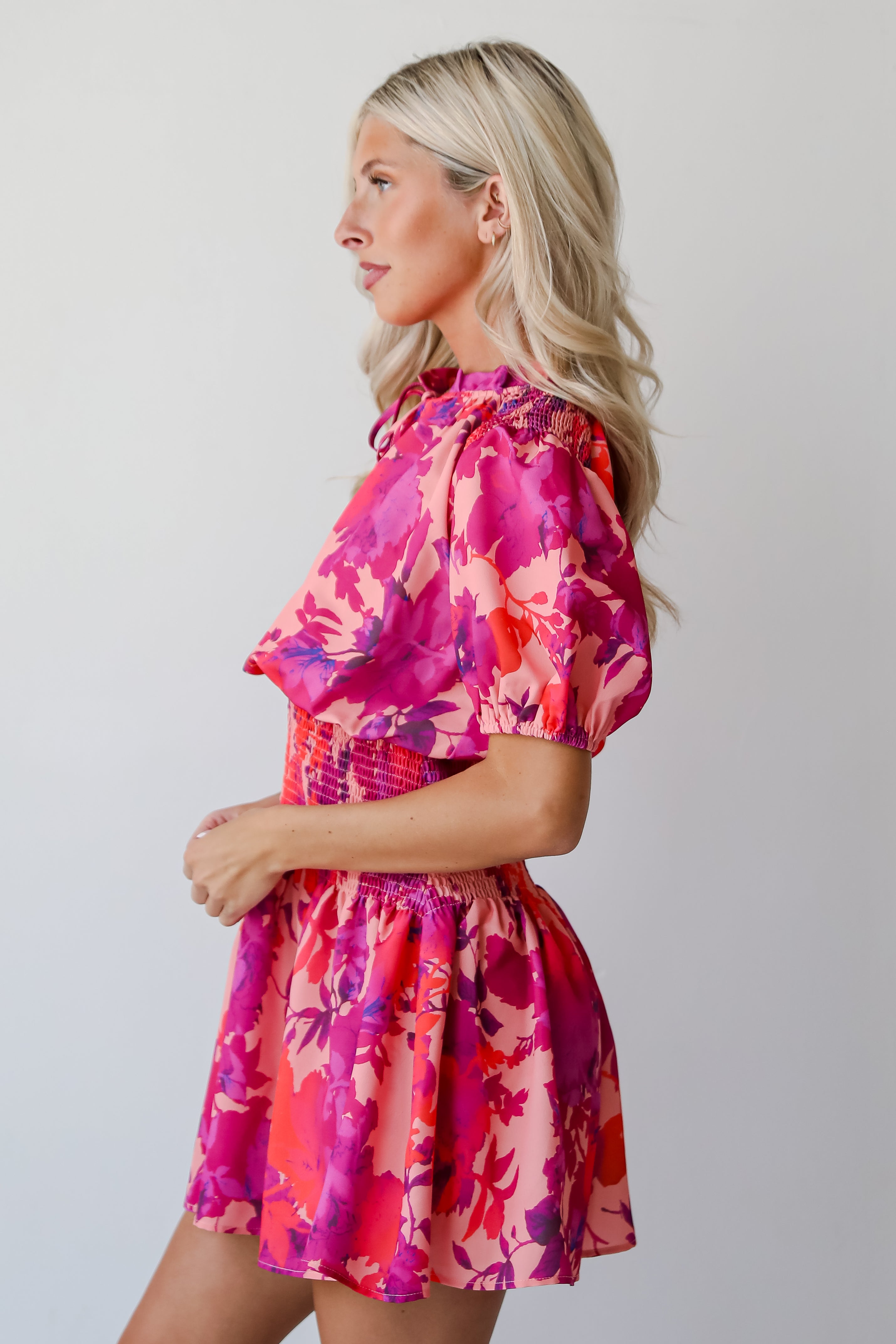 Deeply Charming Fuchsia Floral Mini Dress