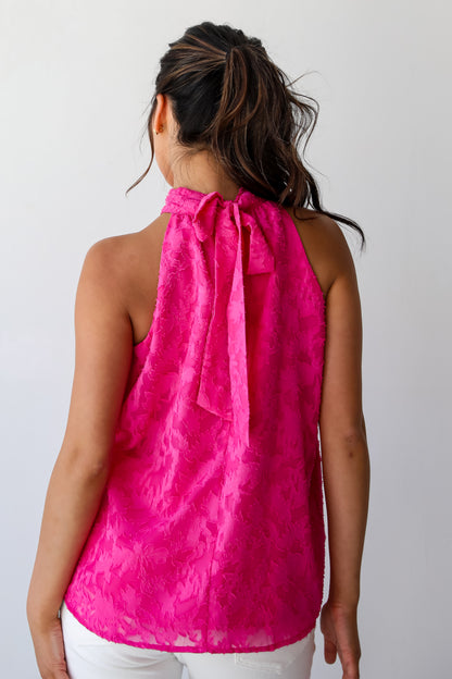 womens Hot Pink Textured Floral Sleeveless BlouseHot Pink Textured Floral Sleeveless Blouse