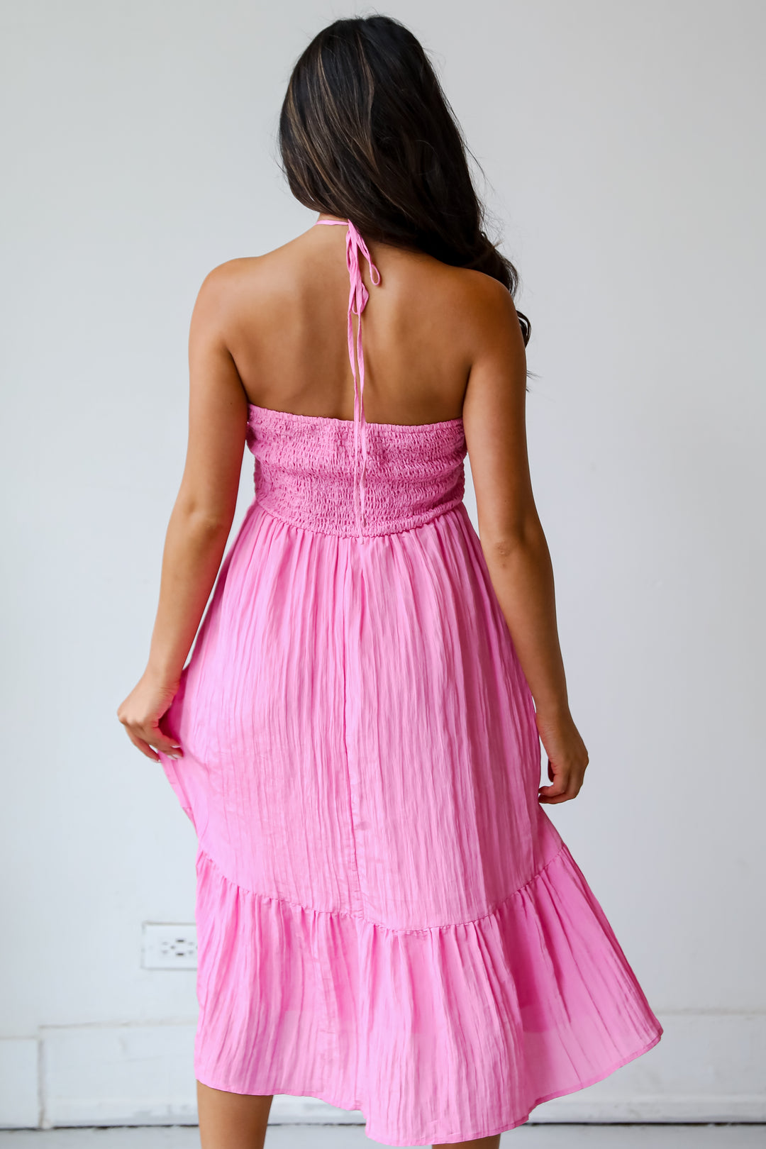 Sunny Serenity Pink Halter Midi Dress