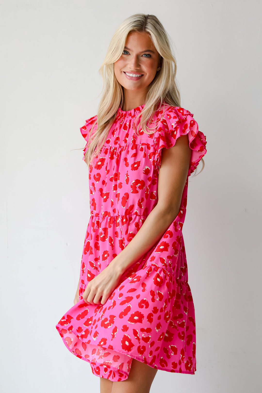 Latest Crush Hot Pink Leopard Tiered Mini Dress