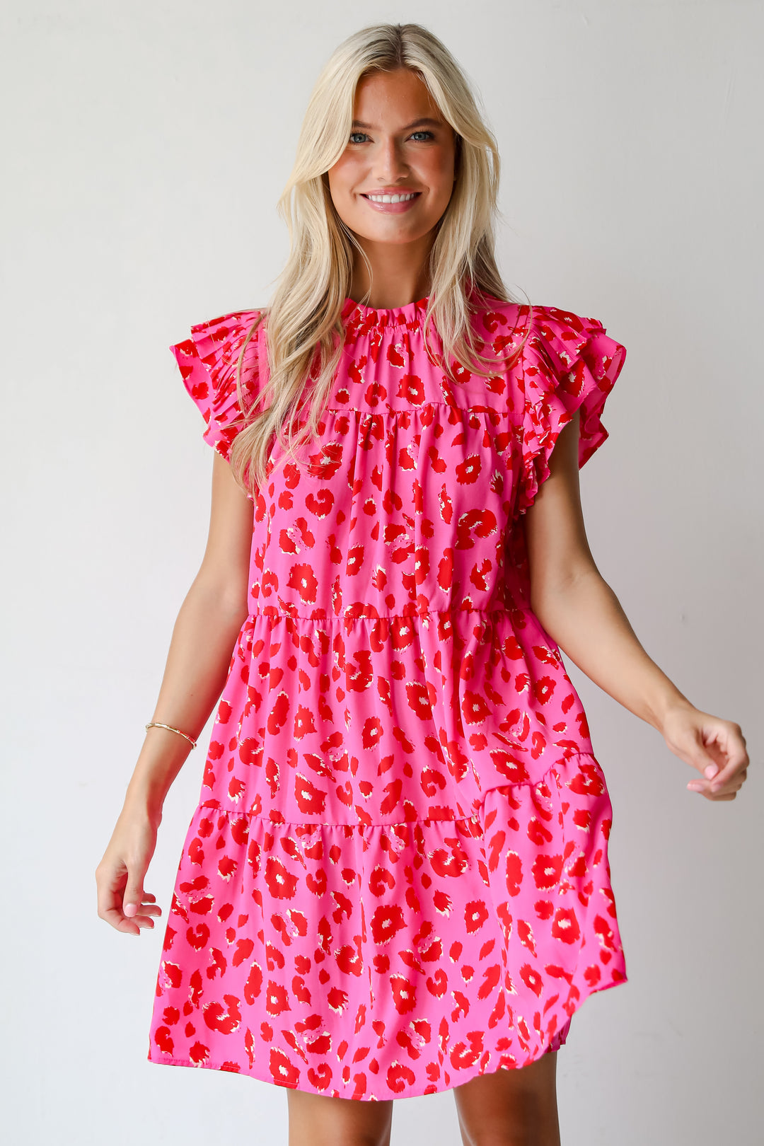 Latest Crush Hot Pink Leopard Tiered Mini Dress