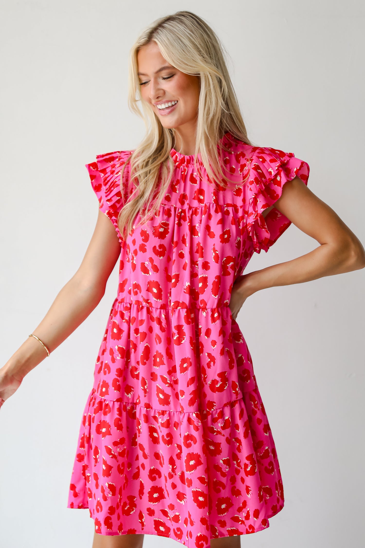 Latest Crush Hot Pink Leopard Tiered Mini Dress