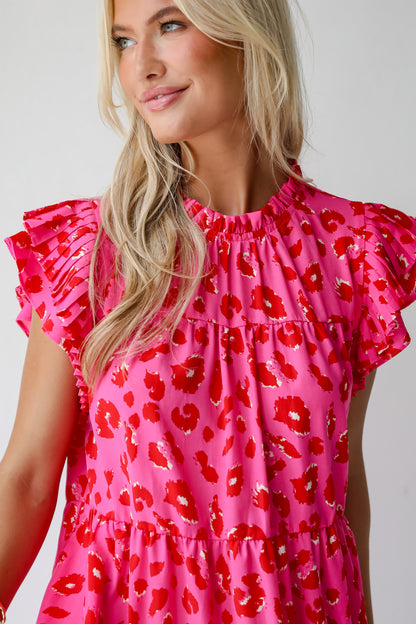 Latest Crush Hot Pink Leopard Tiered Mini Dress