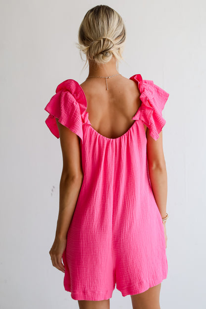 Hot Pink Linen Romper