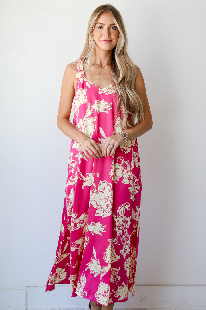 Charming Suggestion Fuchsia Floral Maxi Dress