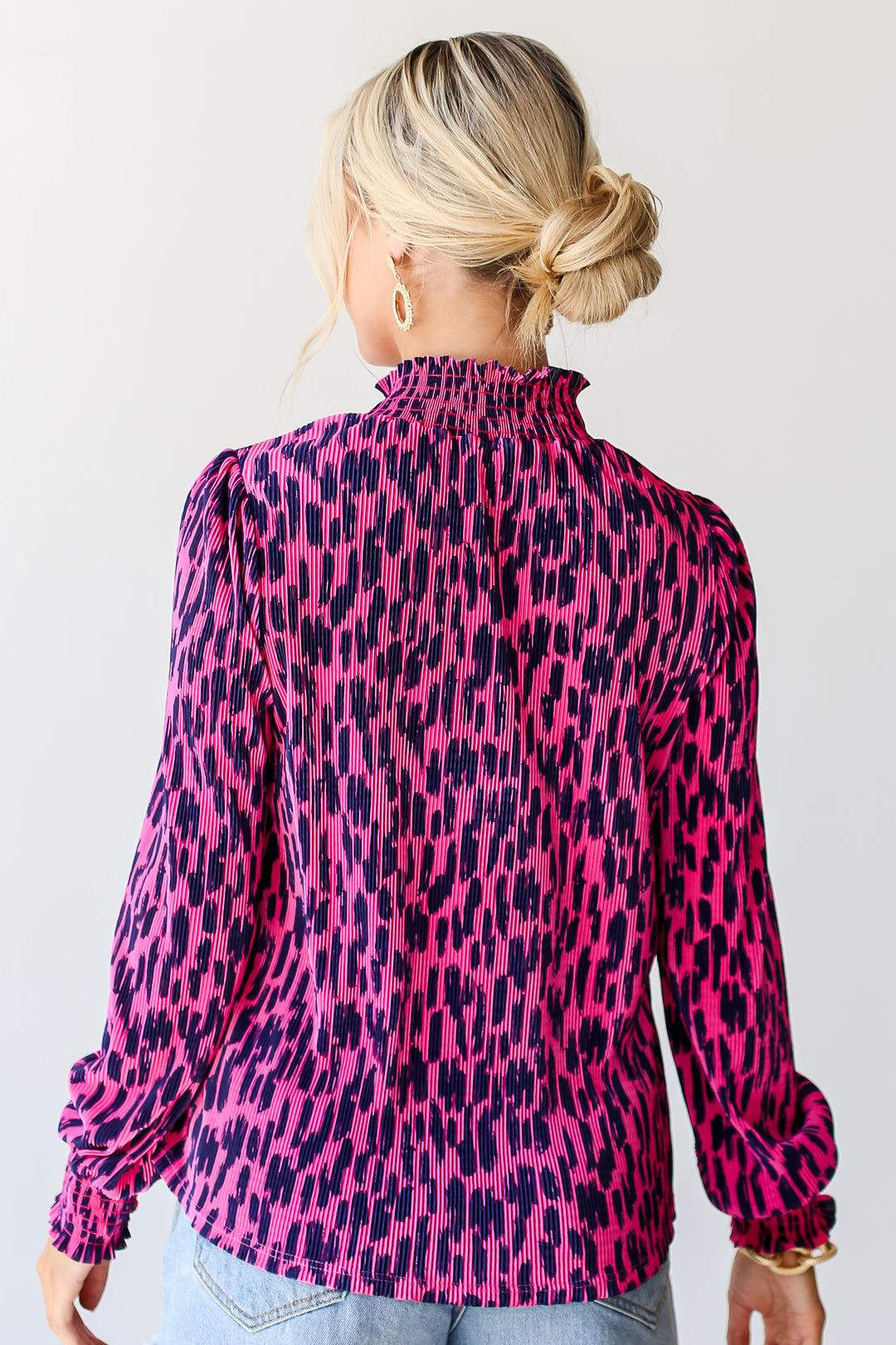 pink Plisse Mock Neck Top back view