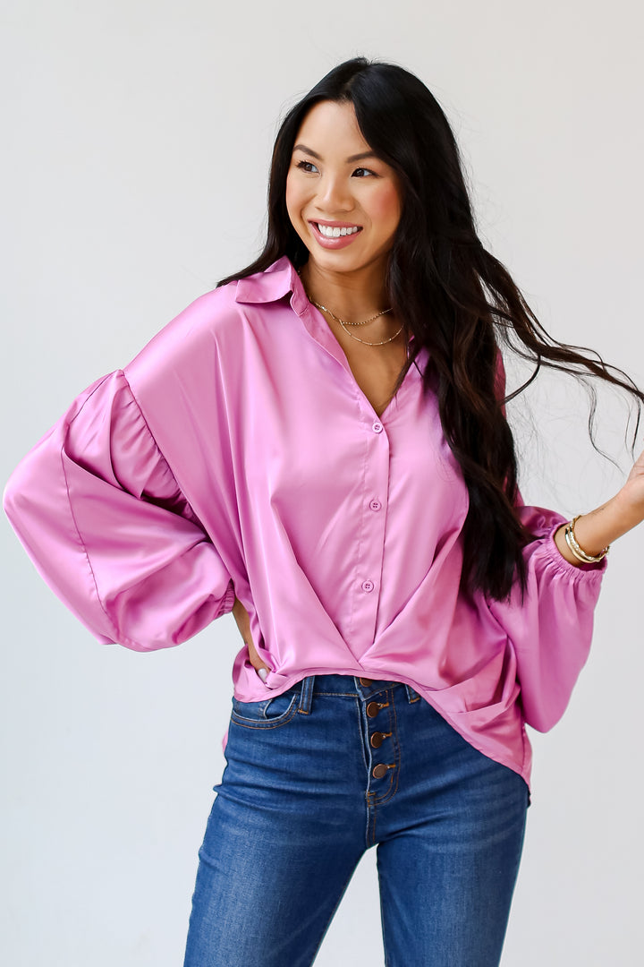 pink button up blouse