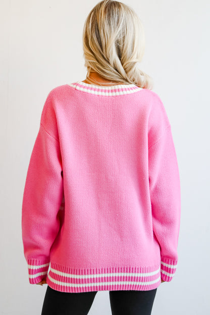 Found The Warmth Pink Ski Varsity Sweater