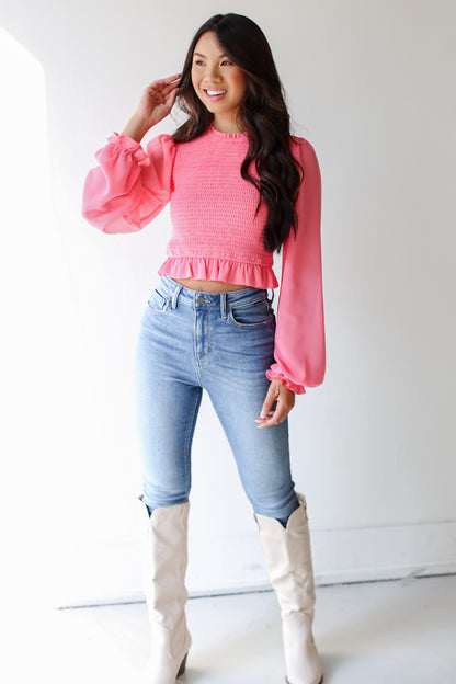 pink Smocked Blouse front view