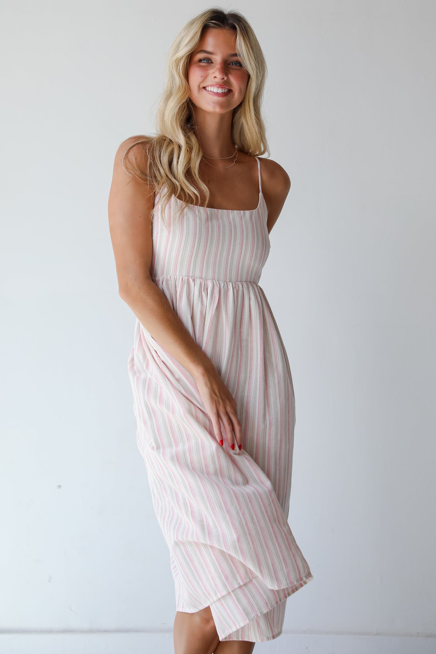 Charmed Energy Pink Striped Midi Dress