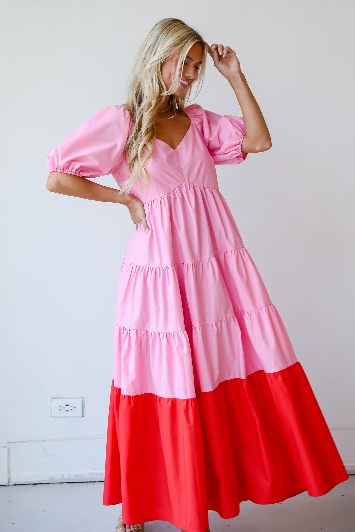 Pristine Presence Pink Tiered Maxi Dress