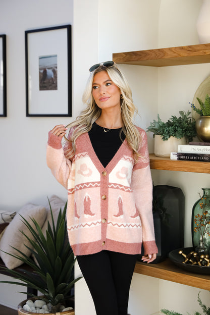 Western Vibes Blush Sweater Cardigan