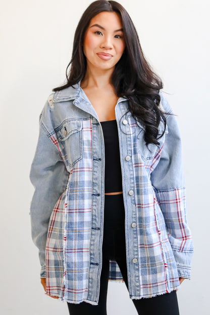 Trendy Personality Plaid Denim Shacket