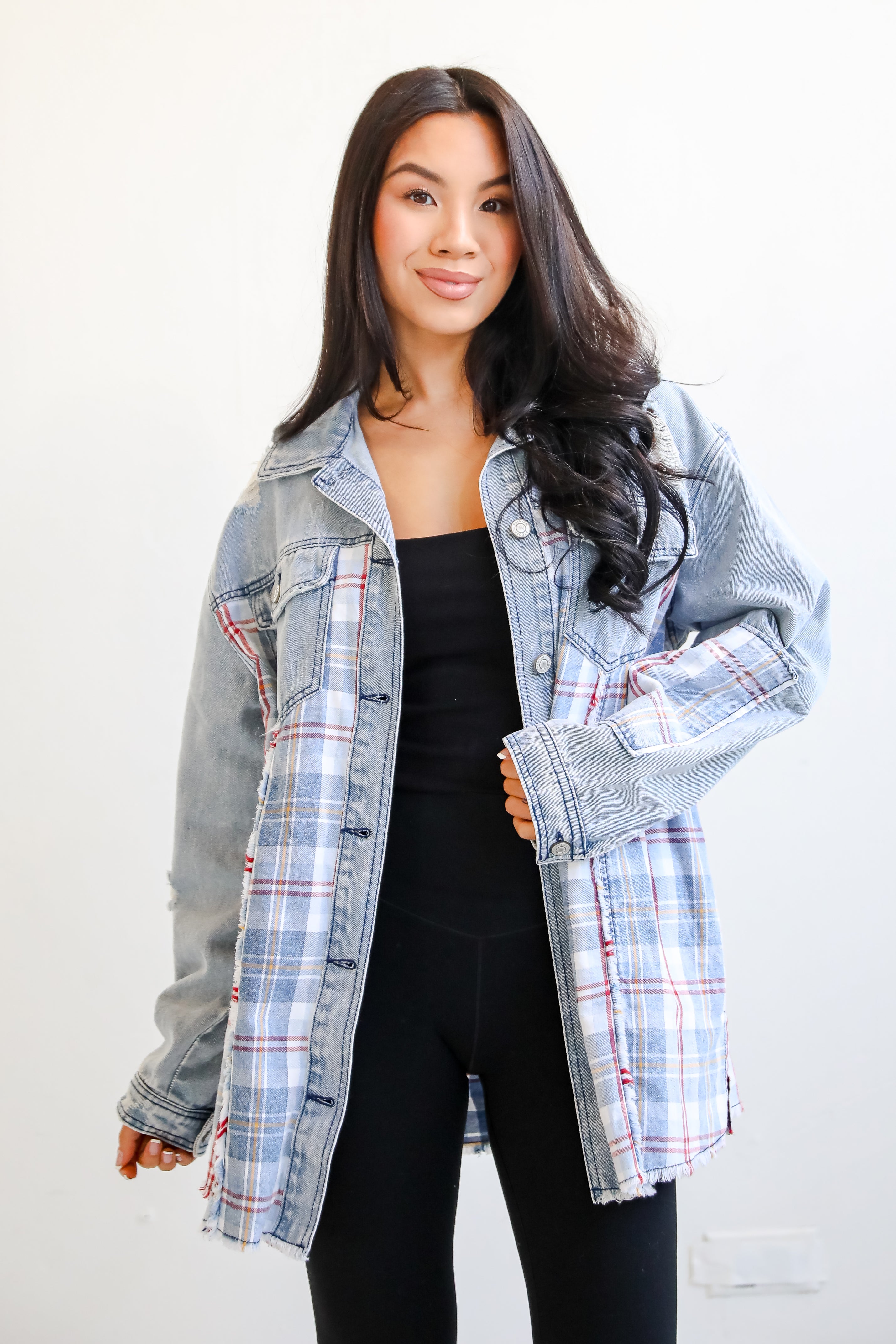 Trendy Personality Plaid Denim Shacket