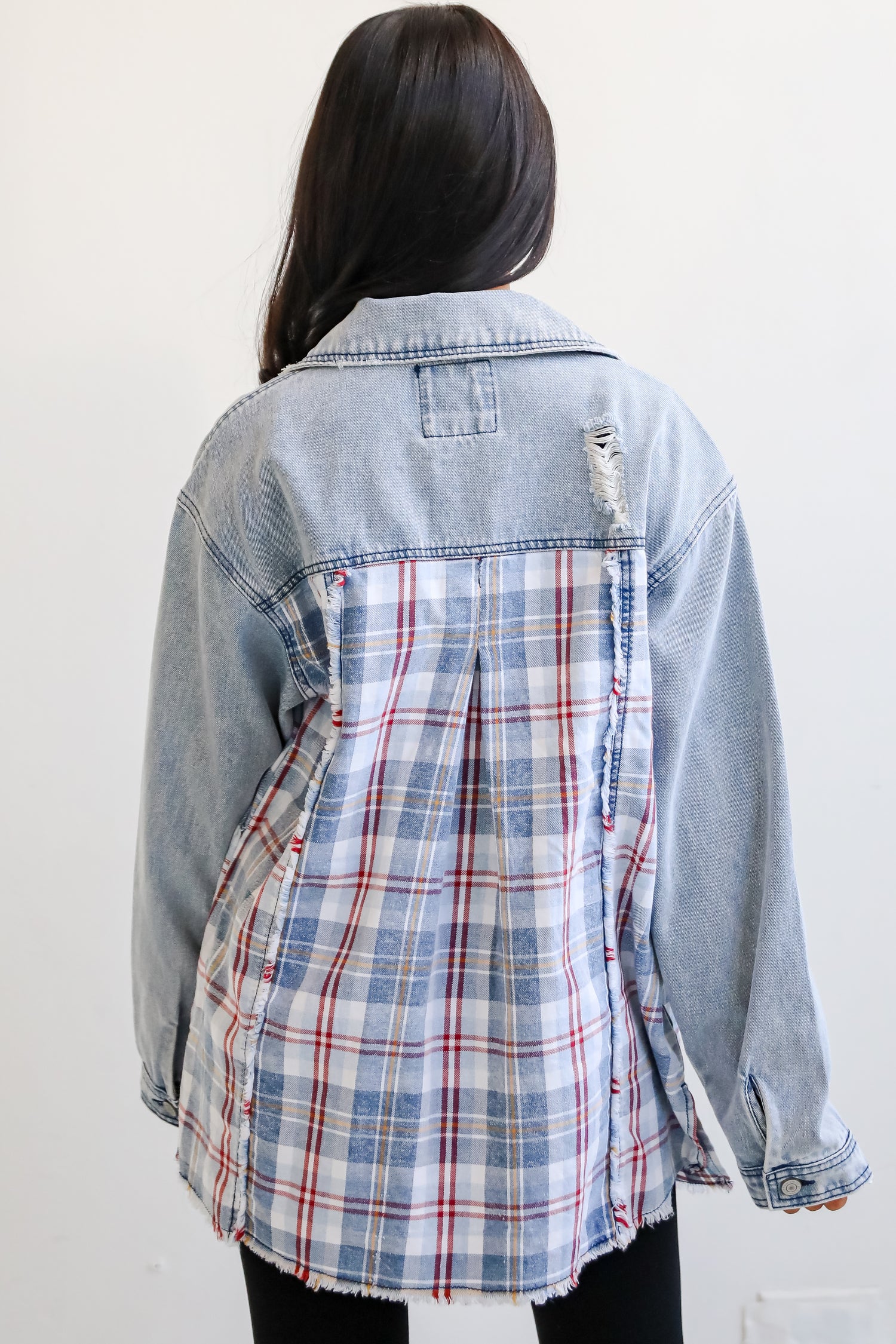 Trendy Personality Plaid Denim Shacket