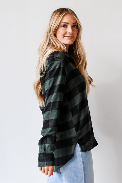 green Plaid Flannel side view