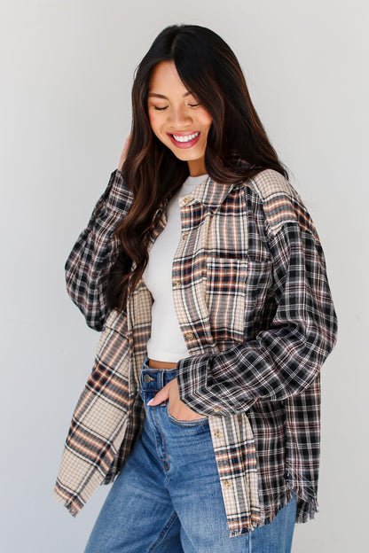 black Plaid Color Block Flannel side view