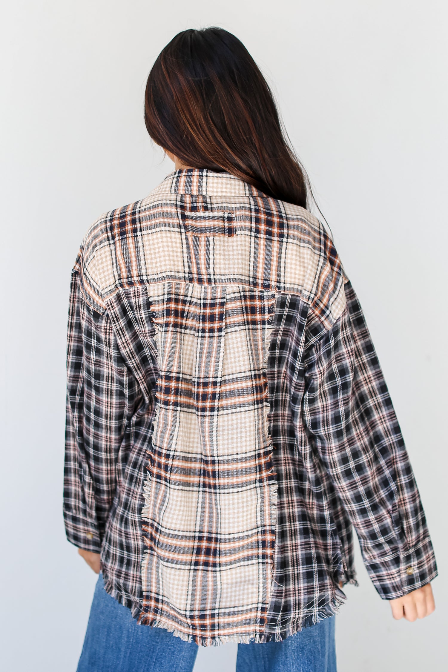 black Plaid Color Block Flannel back view