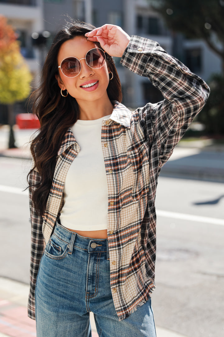 trendy Plaid Color Block Flannel