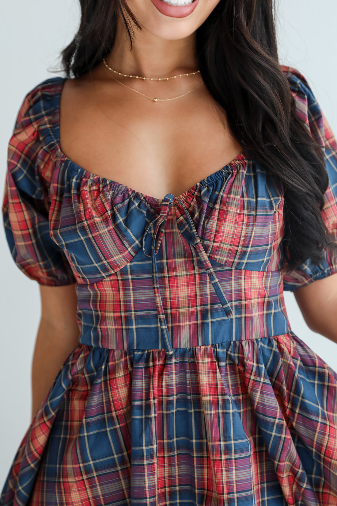 Autumn Approach Navy Plaid Mini Dress