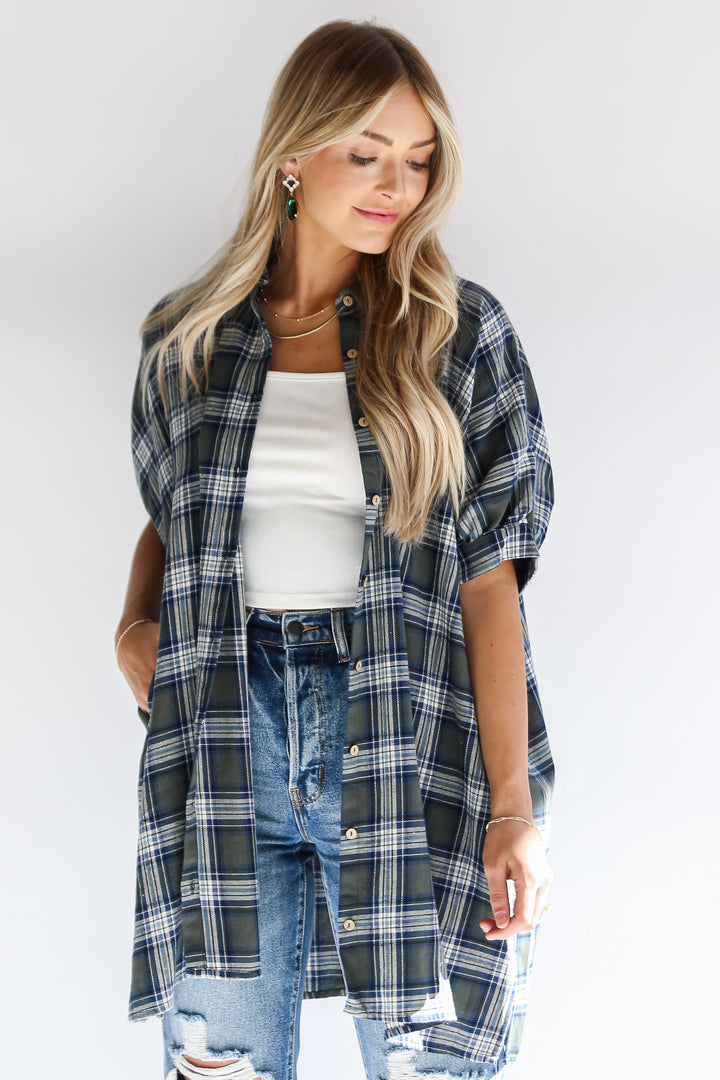 trendy Olive Plaid Mini Dress