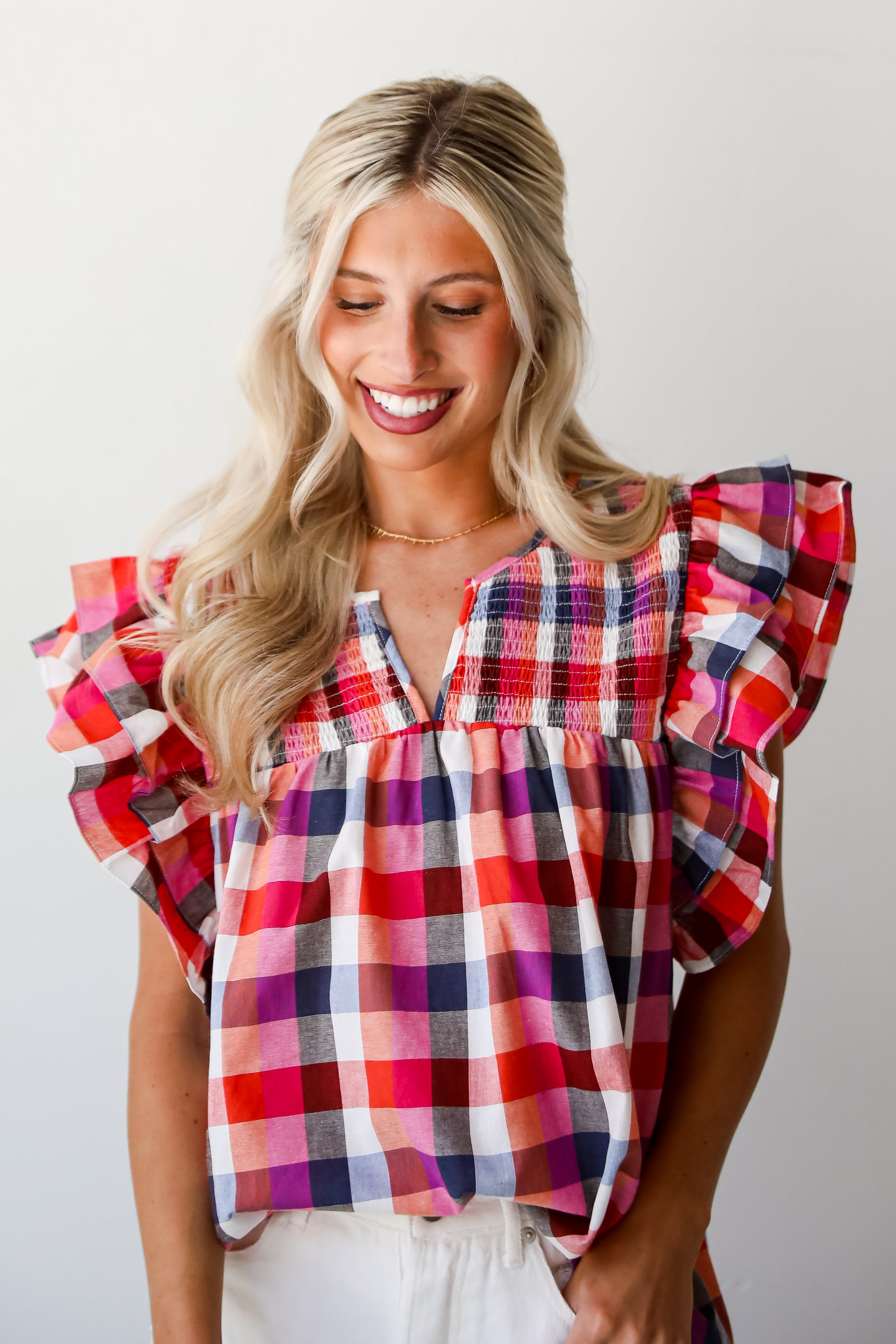 Fuchsia Plaid Blouse