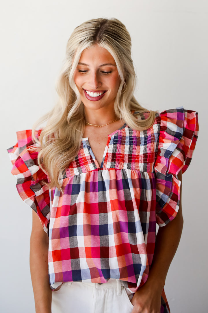 Fuchsia Plaid Blouse