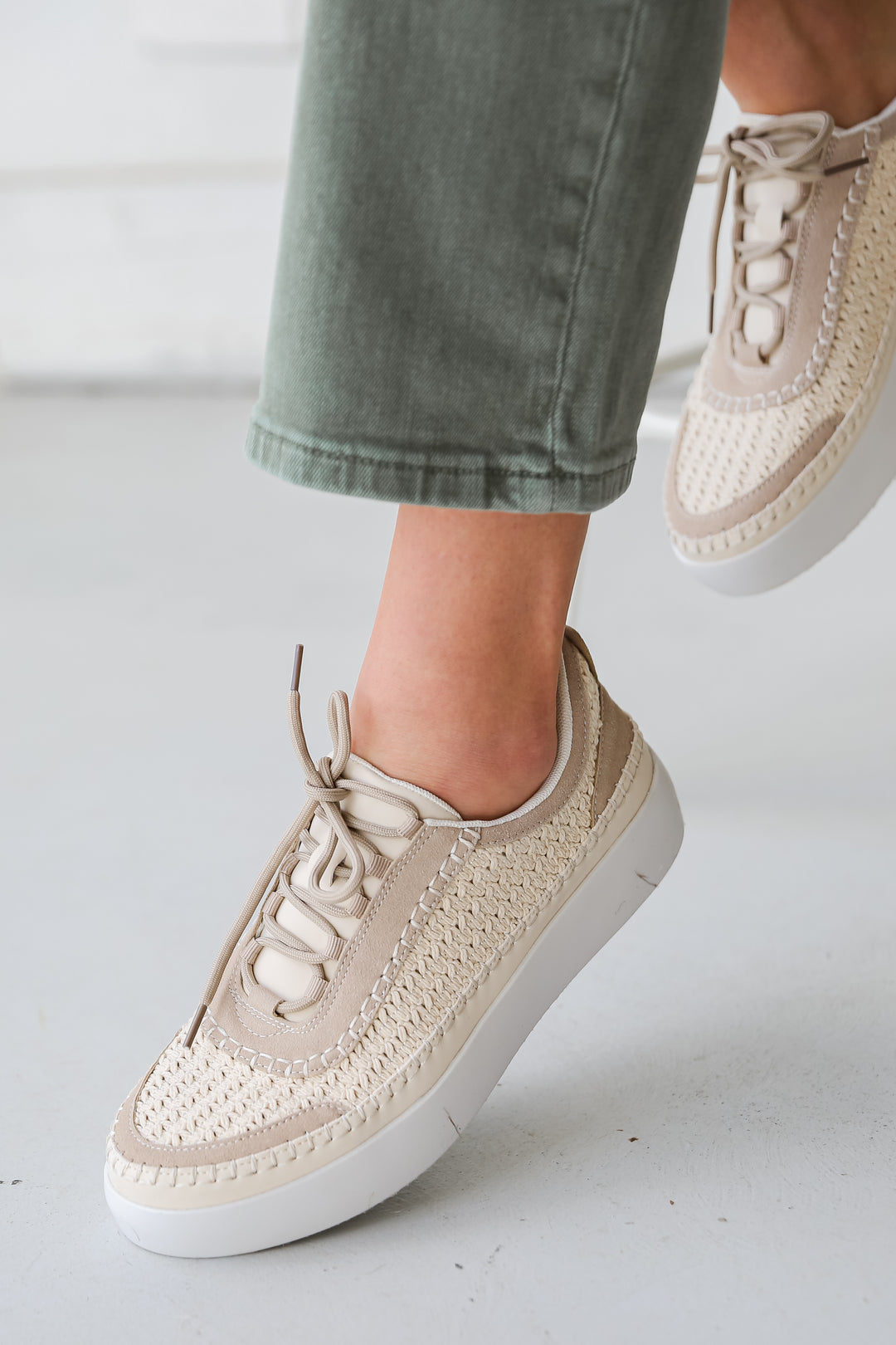 Cream Crochet Platform Sneakers front view